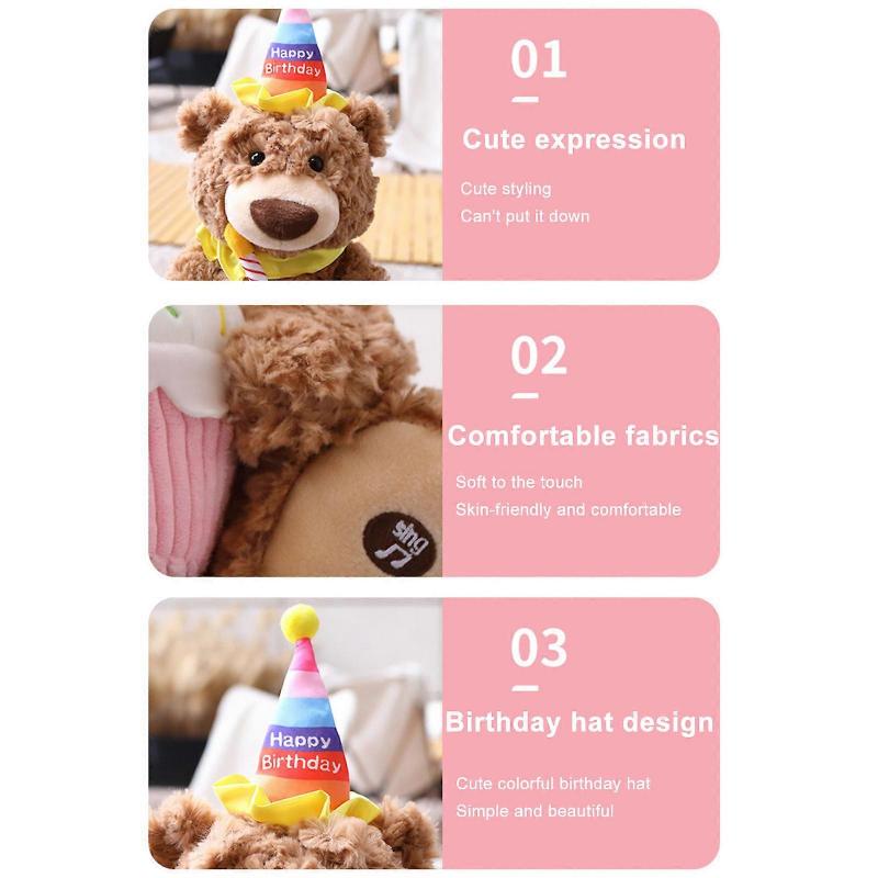 Singing Bear Plush Toy, Cute Stuffed Animal for Baby, Kids, Birthday Gift