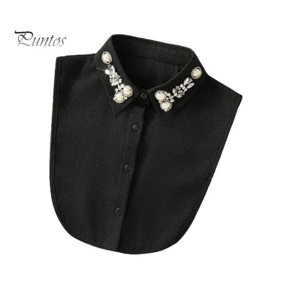 Women Fake Shirt Collar Rhinestones Faux Pearl Detachable Adjustable Embellished Tops Half Formal Event Accessory