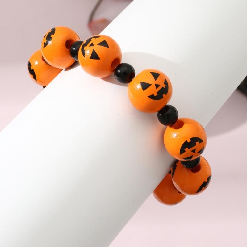 Skull Pumpkin Spiders Bead Bangle Simple Halloween Beaded Bracelet Wristband Adjustable Elastic Bangle Statement Jewelry