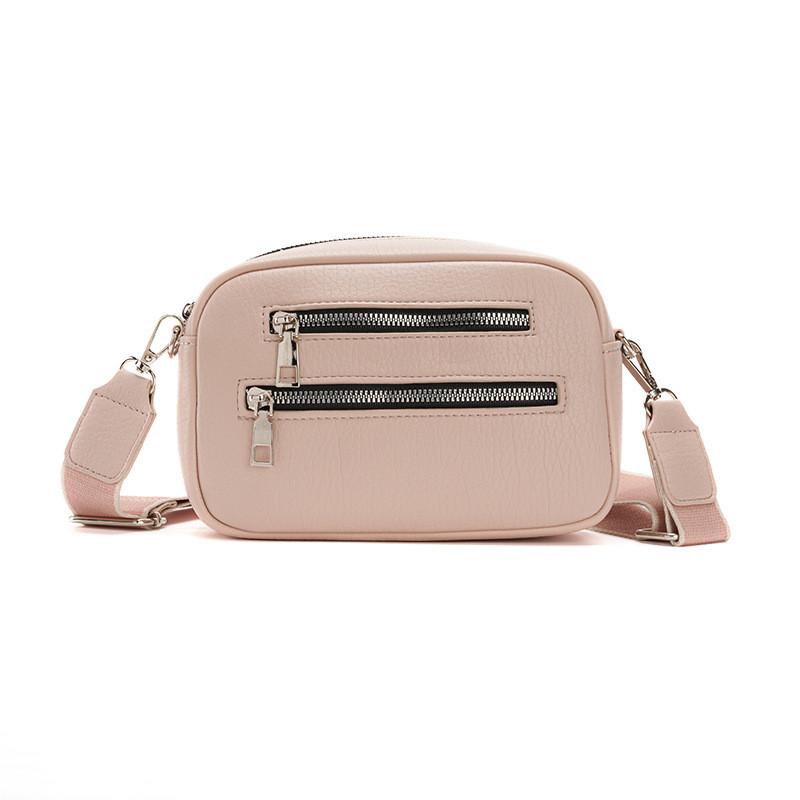 IELGY Ladies Messenger Bag Wide Shoulder Strap Double Zipper Simple Fashion Small Square Bag
