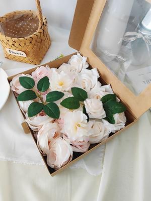 Fake Flowers Artificial Gradient Color Flower Leaf with Stems Flowers Combo Box Set for DIY Wedding Bouquets Baby Shower Party Home Decorations