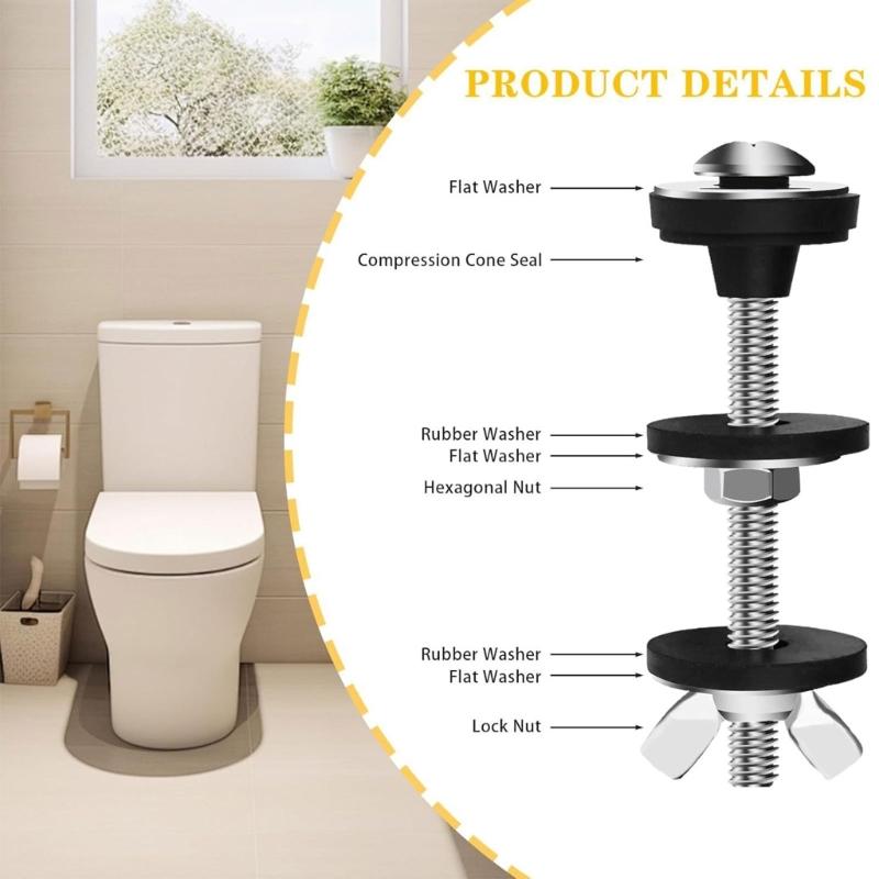 2Pcs Toilet Seat Bolts Set Portable Sturdy Replacement Screws and Rubber Washers for Secure Easy Installation Designs