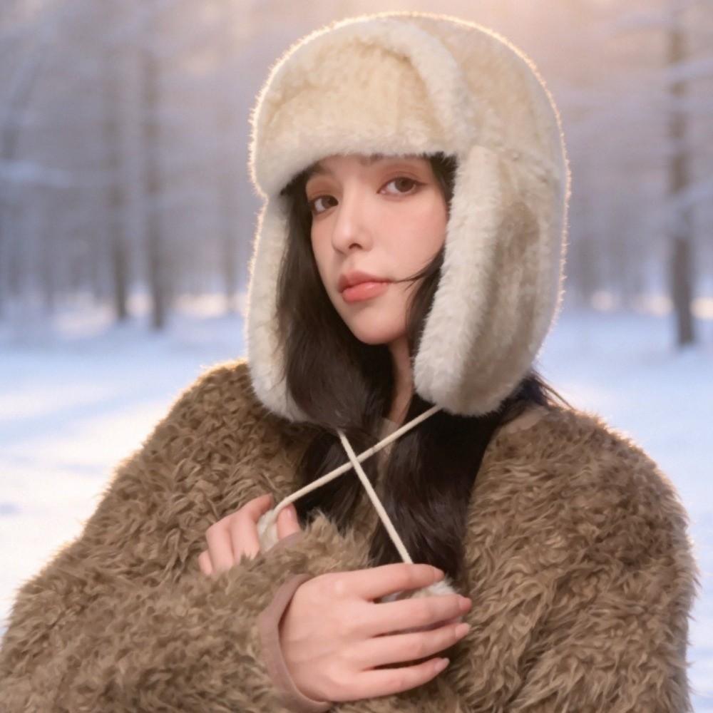 Polyester Trapper Ear Flap Hat Windproof Thick Plush Winter Hat Warm Ushanka Hat  Unisex
