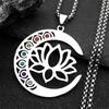 Blume Lotus Mond Anhänger Halskette für Damen Herren Edelstahl Silber Farbe 7 Chakra Heilung Balance Kette Schmuck N9725S02