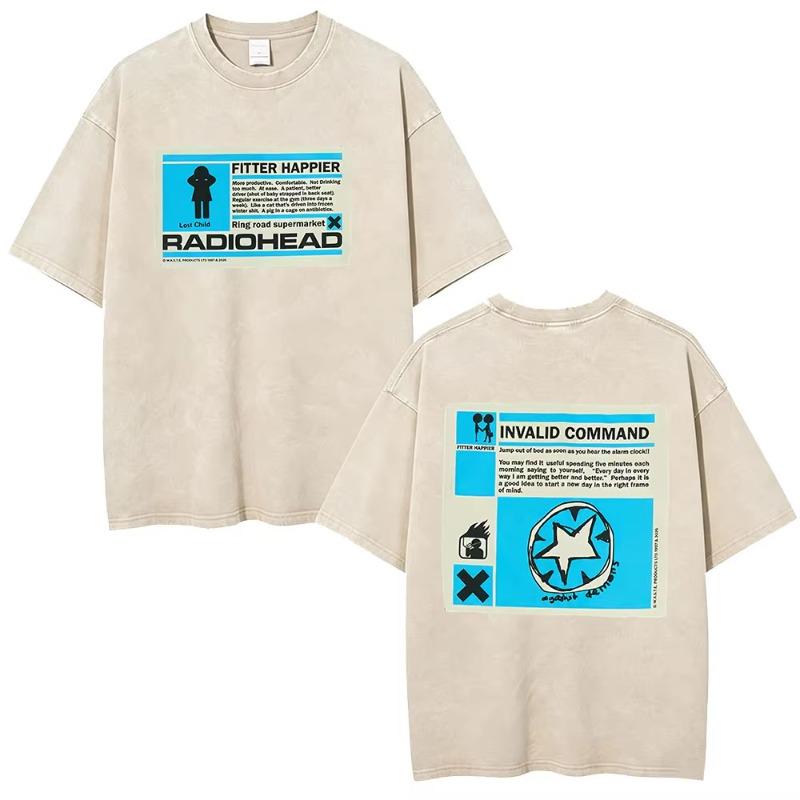 Vintage Washed Radiohead Semaphore Rock Band T-shirt Men  Clothing Fashion Hip Hop Gothic T Shirts Cotton Casual T-shirts