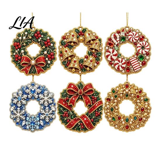 Elegant Holiday Party Supplies 6 Pcs Diamond Art Christmas Ornaments, 2D Flat Pearl Painting Timeless Seasonal Decorations Pattern Hanging Decoration
