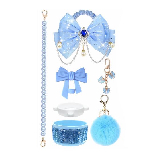 1 Set Tassenmanschette Funkelnde Strasssteine Imitierte Perlen Schleifen-Dekor Tassenzubehör mit Silikon-Bodenprotektor