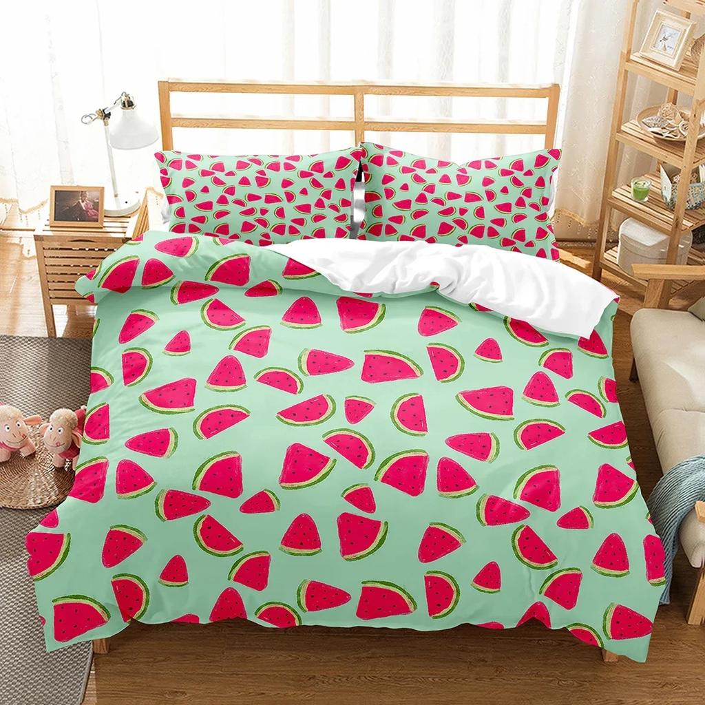 Watermelon Duvet Cover Set Summer Theme Fresh Fruits Pattern Quilt Cover For Kids Boys Girls Bedding Set Bedroom Decor Gifts