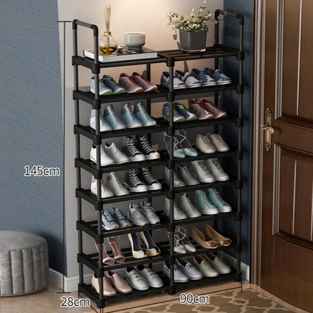 Multi-Layer Shoe Rack Sneakers And Boots Organizer Strong Load-bearing Capacity Shelf 3 Rows Shoecase Metal Entryway Shoerack