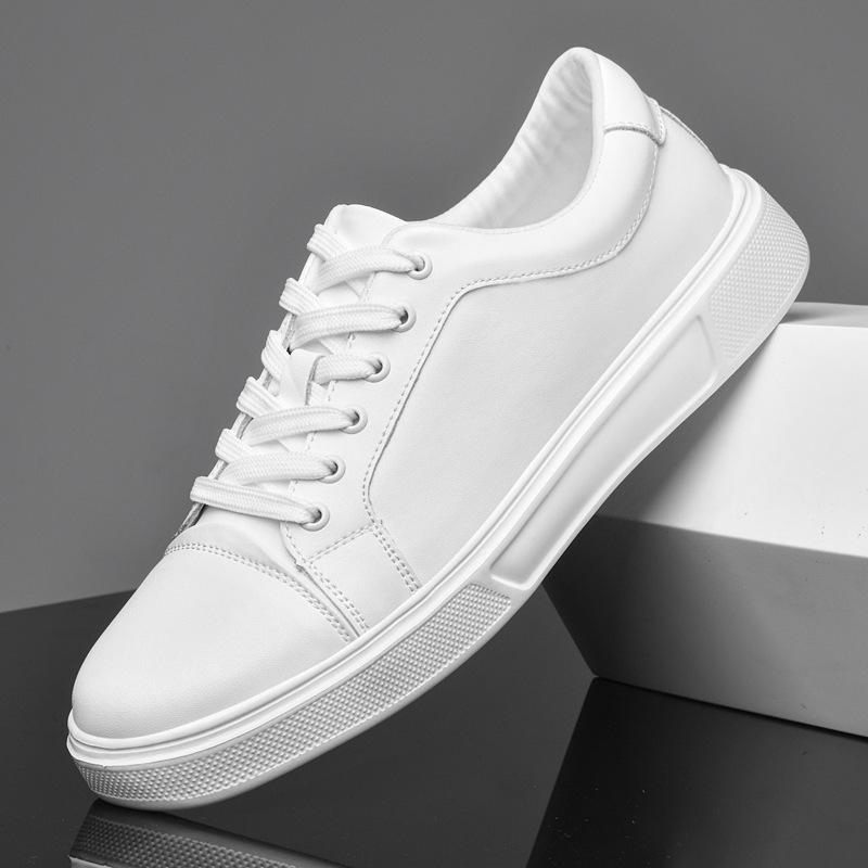 Men's Breathable White Leather Mesh Shoes - Korean Style Casual Flats, Sizes 37-46