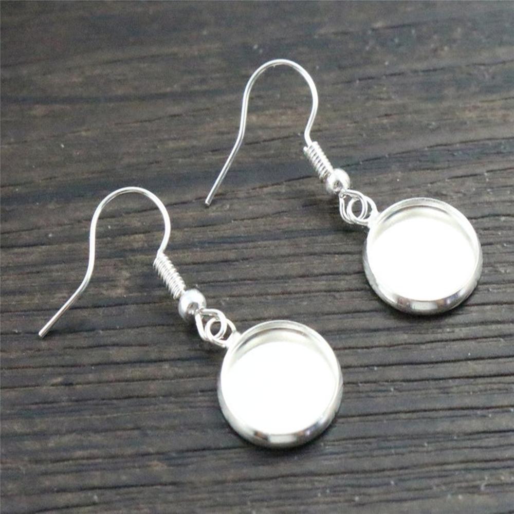 10 Stück 12mm Tablett-Fassung Cabochon Ohrhaken Rohling Fassung Runder Anhänger Ohrbasis Komponenten Für DIY Glas Cameo Schmuckherstellung
