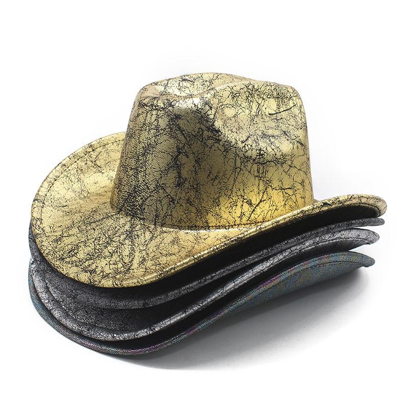Vintage Textured Western Cowboy Hat Pu Men'S British Top Hat Big Brim Outdoor Shade Jazz Hat