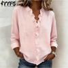Blusas y camisas con cuello en V de manga larga con estampado de Color sólido informal a la moda para mujer
