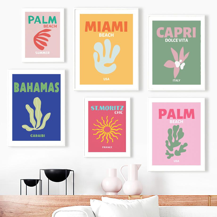 Famous Travel City Miami Bondi Palms Capri Wall Art Canvas Painting Abstract Posters Prints Pictures For Living Room Home Decor