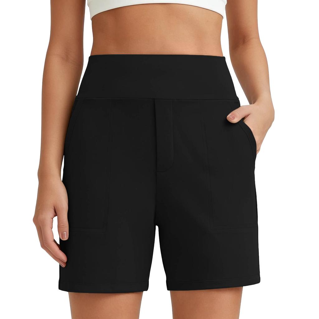 Women Solid Color Pocket Elastic Waistband Comfortable Fitness Workout Yoga Casual Shorts Suitable for Various Activities