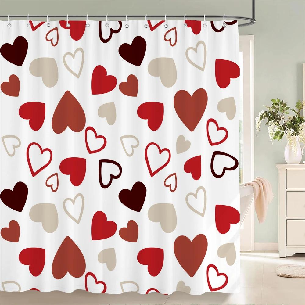 Romantic Heart-Print Shower Curtain with Hooks  Sweet Decor for Bathrooms, Reinforced Eyelets & Easy To Clean
