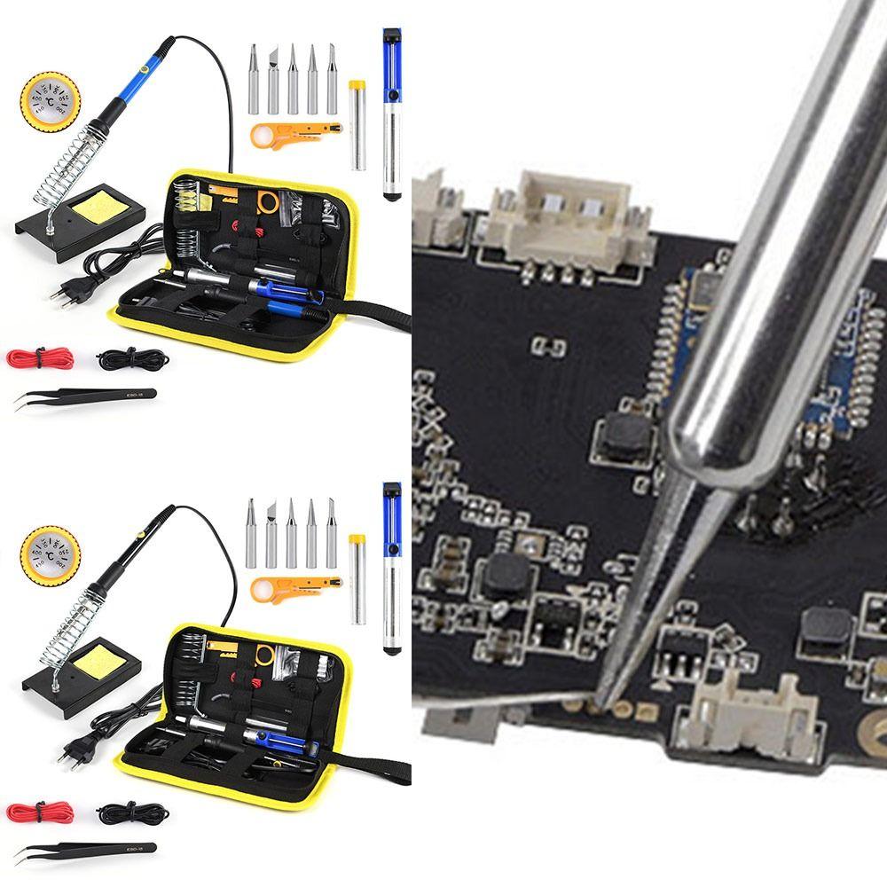 15PCS 60W Electric Soldering Iron Welding Tool Kit Europlug 200-450° Soldering Iron Set Electric Afjustable Temperature