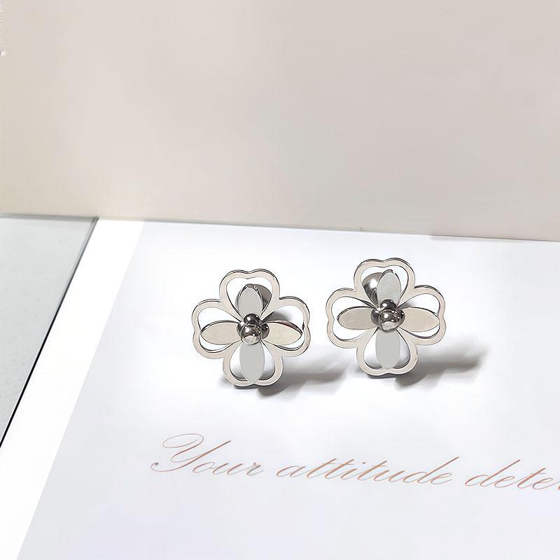 Korean Style Four-Leaf Clover Stainless Steel Ear Stud Earrings for Women