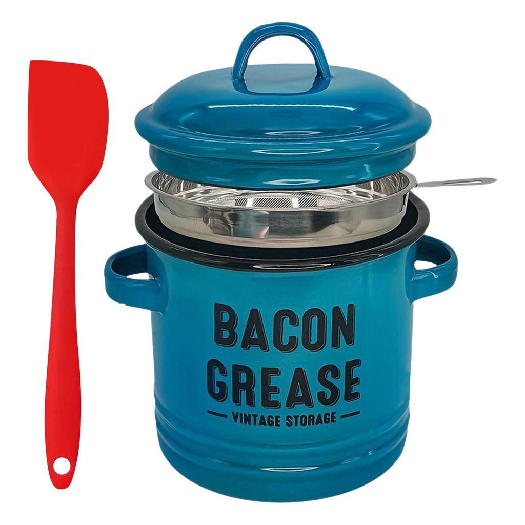Enamel Bacon Grease Container with Strainer Large Kitchen Oil Storage Can for Cooking Frying, Baking, Storage Recycling