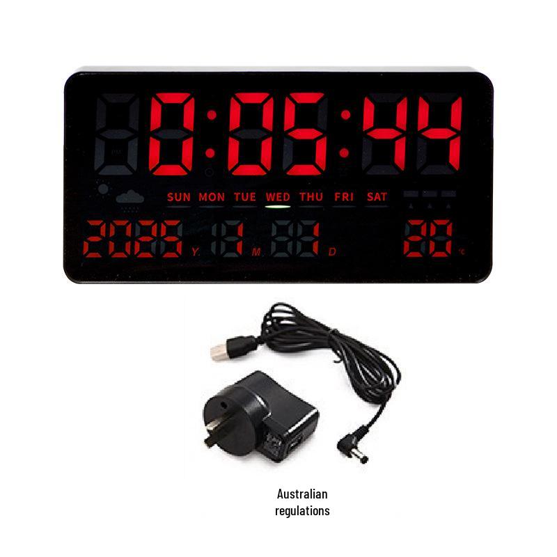 Wall-Mounted Electronic Clock with Large Numbers, Perpetual Calendar, Temperature Display, and Alarm for Bedroom or Dormitory.
