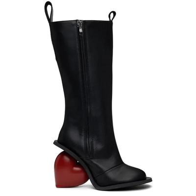Fashion New Retro Sexy Round Toe Peach Heart Heel Side Zipper Knee High Boots European American Fashion Show Color Blocked Women's Boots