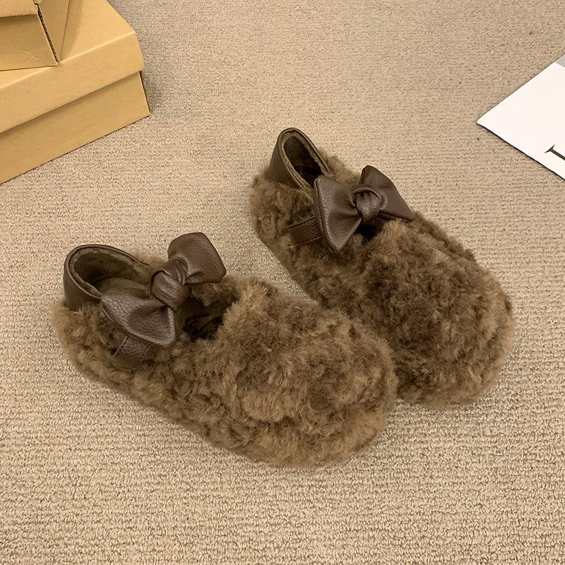 Plush Women's Shoes Are Comfortable and Versatile for Daily Wear, Simple and Classic Solid Color, Low Heel Soft Sole, One Pedal Cotton Shoes for Women