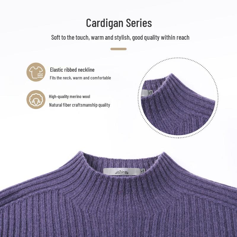 Snowflying Women's Cashmere Blend Ribbed Half-High Collar Sweater