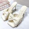 French Fairy Temperament Bow High Heel Sandals 2026 Summer Square Toe Open Toe Comfortable Outer Wear Slim Heel Sandals