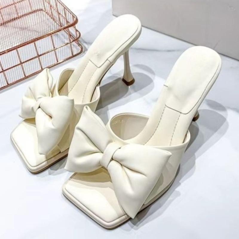 French Fairy Temperament Bow High Heel Sandals 2026 Summer Square Toe Open Toe Comfortable Outer Wear Slim Heel Sandals