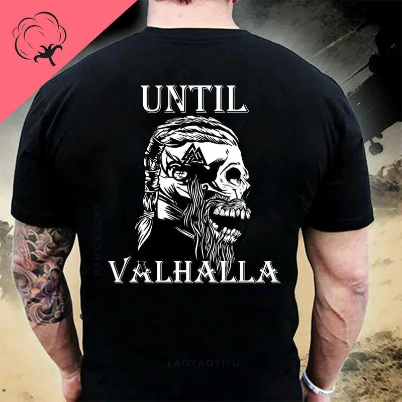 American Beard Warrior Tactical Skull Unisex T Shirt Til Valhalla Cotton T-Shirt Short Sleeve O-Neck T-shirt Casual Men’s Top