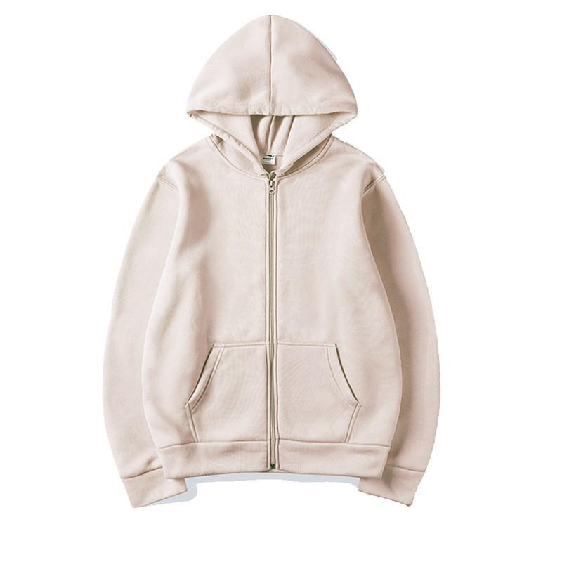 Unisex Hooded Zip-Up Sweatshirt Solid Color Casual Long Sleeve Pullover Men Women Winter Loose Fit