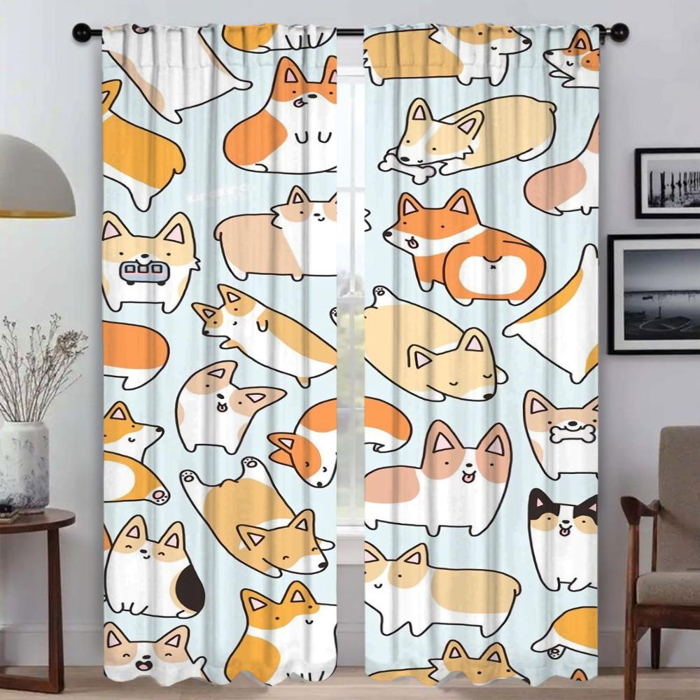 Blackout Kitchen Curtains for Bedroom Cute Illustration Window Curtain for Room 2 Panel Home Interior Curtains Partition Shades