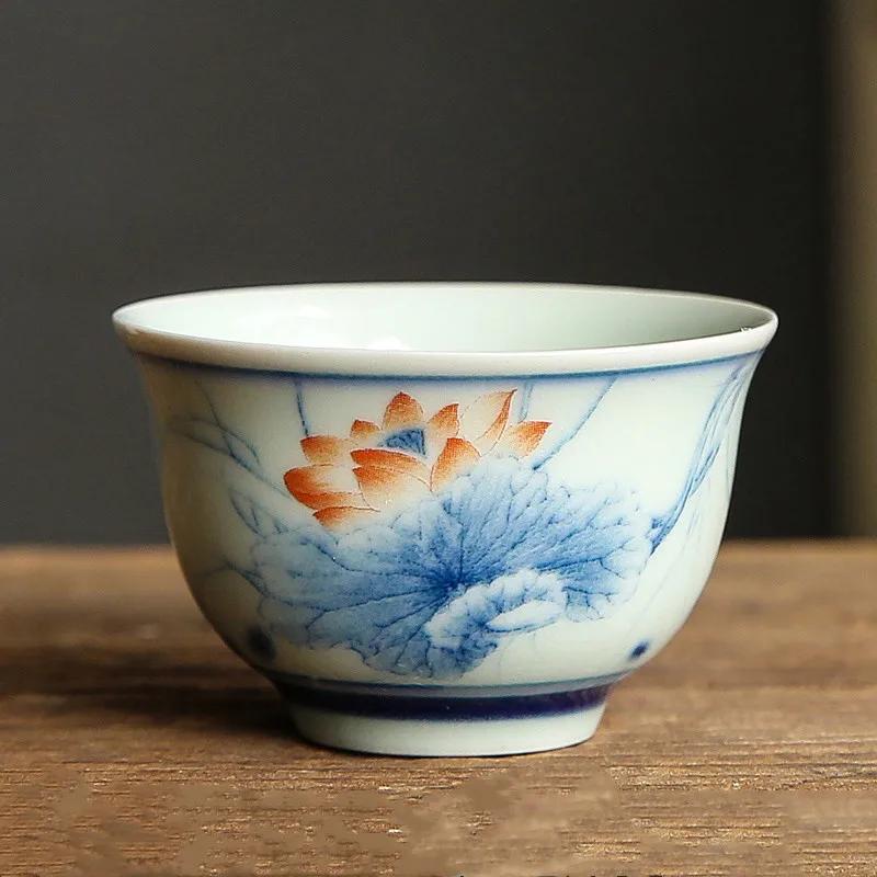 1 Pc Chinese Tradition Handmade Ceramic Tea Cup Exquisite Hand Painted Peach Pattern Tea Bowl Tea Set Porcelain Teacup 70ml