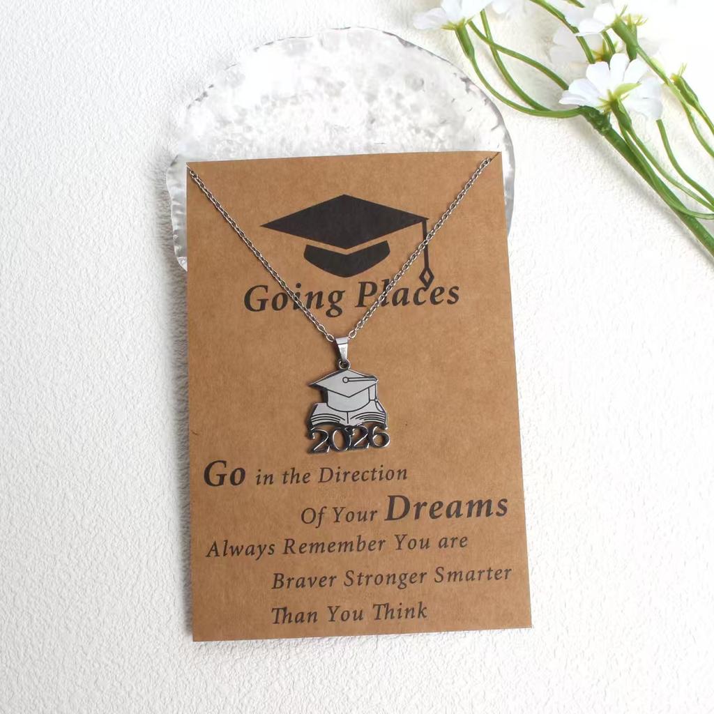 Fashion 2026 Year Graduation Pendant Necklace Minimalist Stainless Steel Gold Plated Gift for Students Jewelry Gift