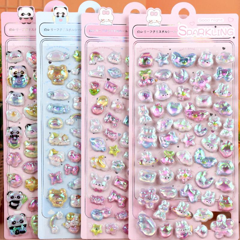 4PCS Cartoon 3D Relief Water Drop Stickers Cute and Fun Animals Rabbit Panda Stickers Diy Diary Stationery Stickers Wholesale