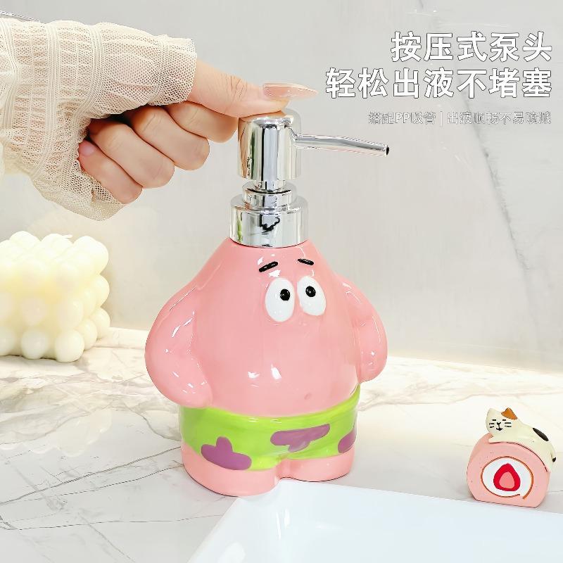 Cute Cartoon Ceramic Soap Dispenser Refillable Pump Bottle For Shampoo Shower Gel Bathroom Decor