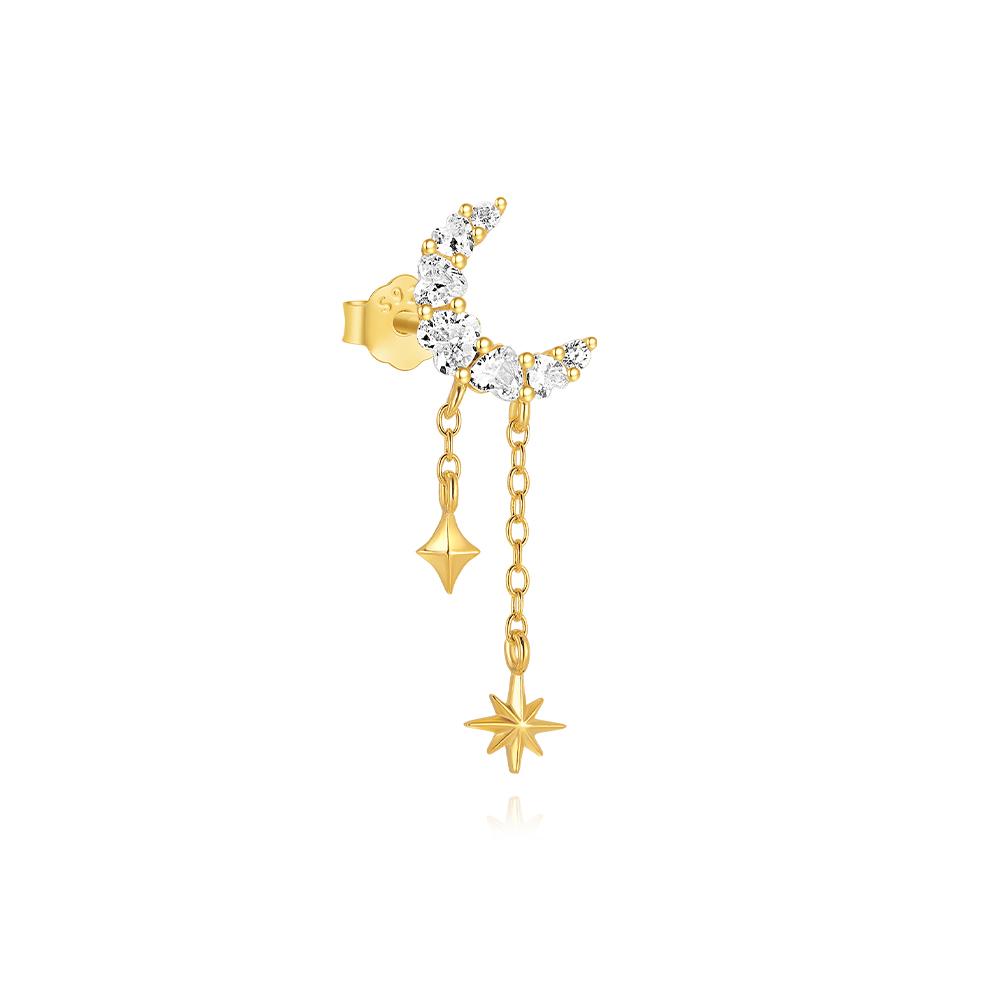 CANNER 1PC Horse Eye Octagonal Star Moon Blue Zircon Tassel Chain Earring For Women 925 Silver Classic Earring
