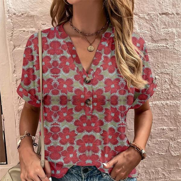 Women's T-Shirt Summer V-Neck T Shirt for Women Daily Fashion Short Sleeve Casual T-Shirt 3d Print Female Clothes