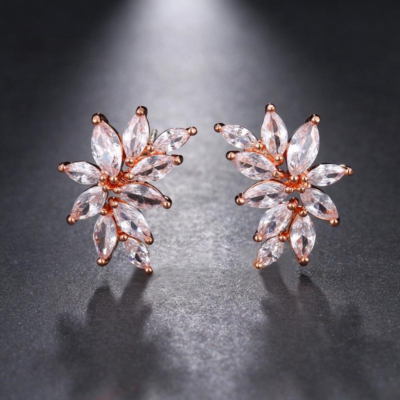 Elegant Copper Zircon Leaf Earrings - Luxury Evening Dress & Bridal Accessories