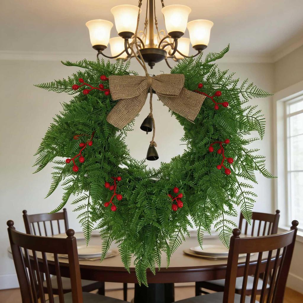 Christmas Bell and Bow Flower Wreath - Festive Front Door Hanging Decoration