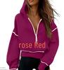 Women's Hooded Long Sleeve Half Zip Cropped Sweatshirt - Casual Autumn Winter Fashion 2026
