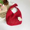 Solid Color Knitting Shoulder Bag Flower Large Capacity Bohemian Crochet Tote Bag Hollow Out Versatile Casual Woven Handbag