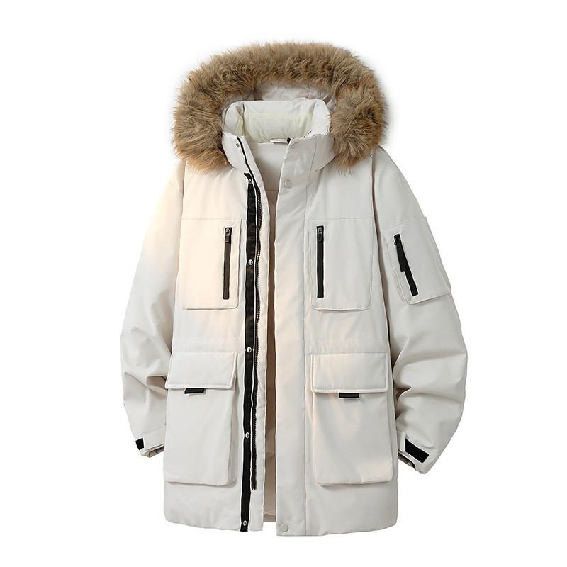 Warmer Dicker Winterparka für Herren mit Kunstpelzkragen Kapuze Mittellang Baumwolle Mantel Outdoor Tägliche Kleidung
