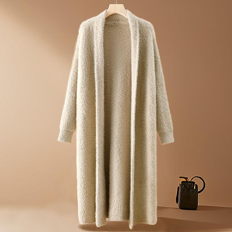 High-end Women's Mink Fleece Knitted Cardigan Autumn WinterThick Warm Plush Knitted Long Coat