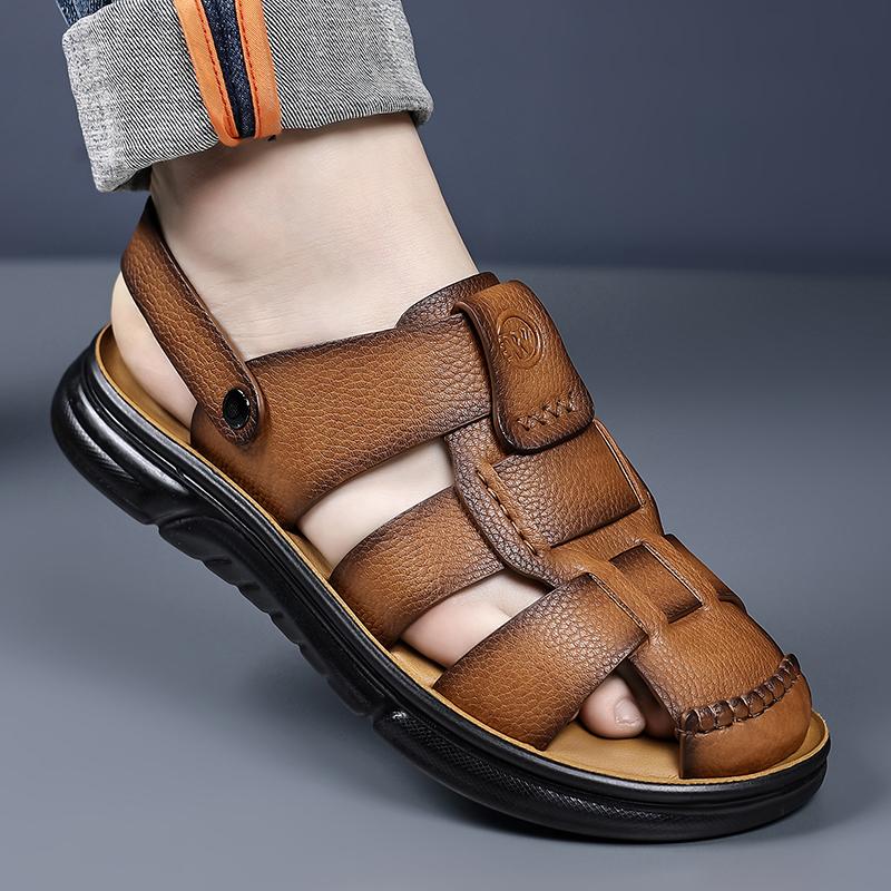 Men Black Hiking Sandals Slippers Handmade Simple Summer Brown Roman Sandals Close Toe Beach Shoes Plus Size