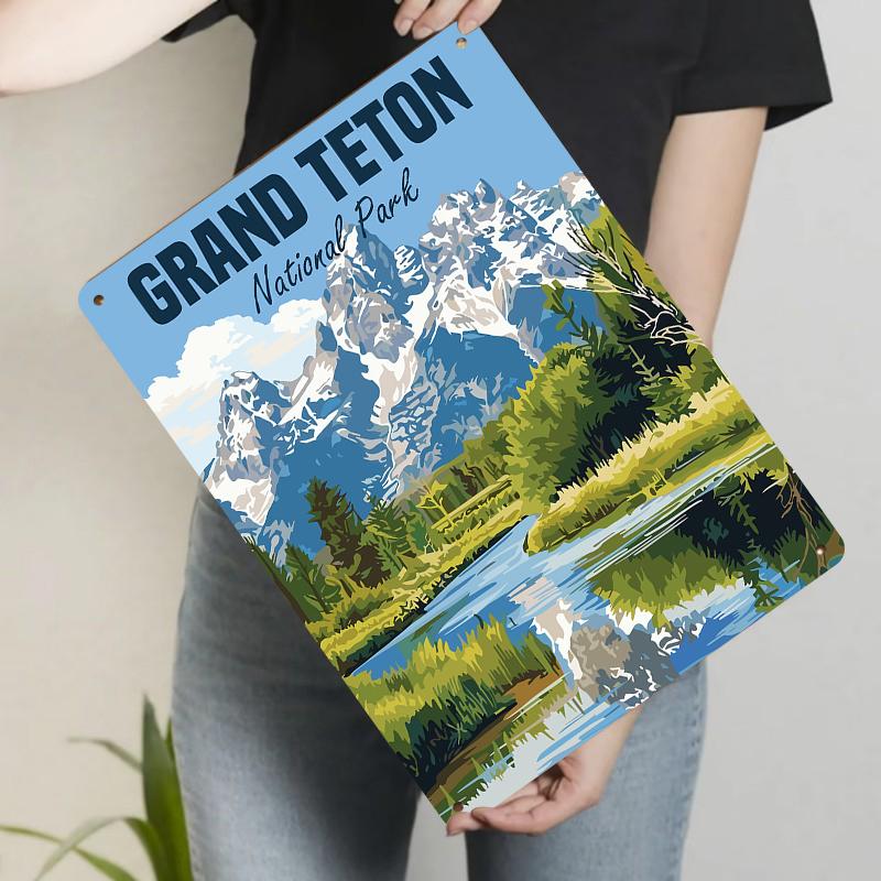 

Grand Teton National Park Snow Mountain Forest River Scenery Metal Tin Sign Home Decor Wall Art 20x30cm（7.8x11.8inch）