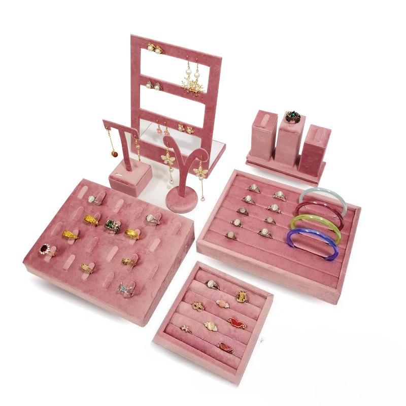 Jewelry Rack Display All Pink Velvet Cloth Window Necklace Ring Jewelry Display Props High-End Display Props