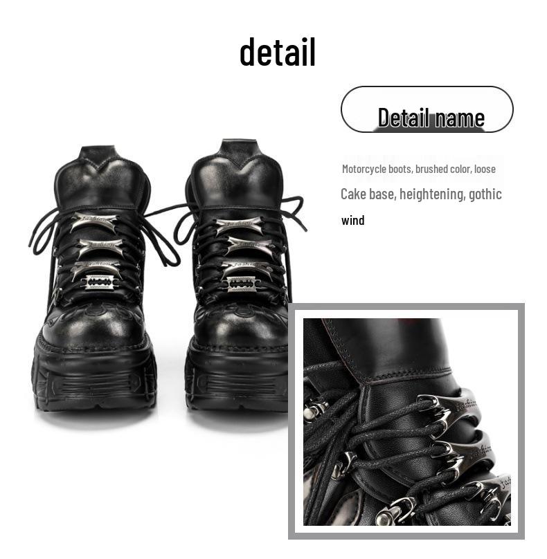 Zapatos de Plataforma Góticos Unisex - Botas de Motocicleta Punk Metal que Aumentan la Altura