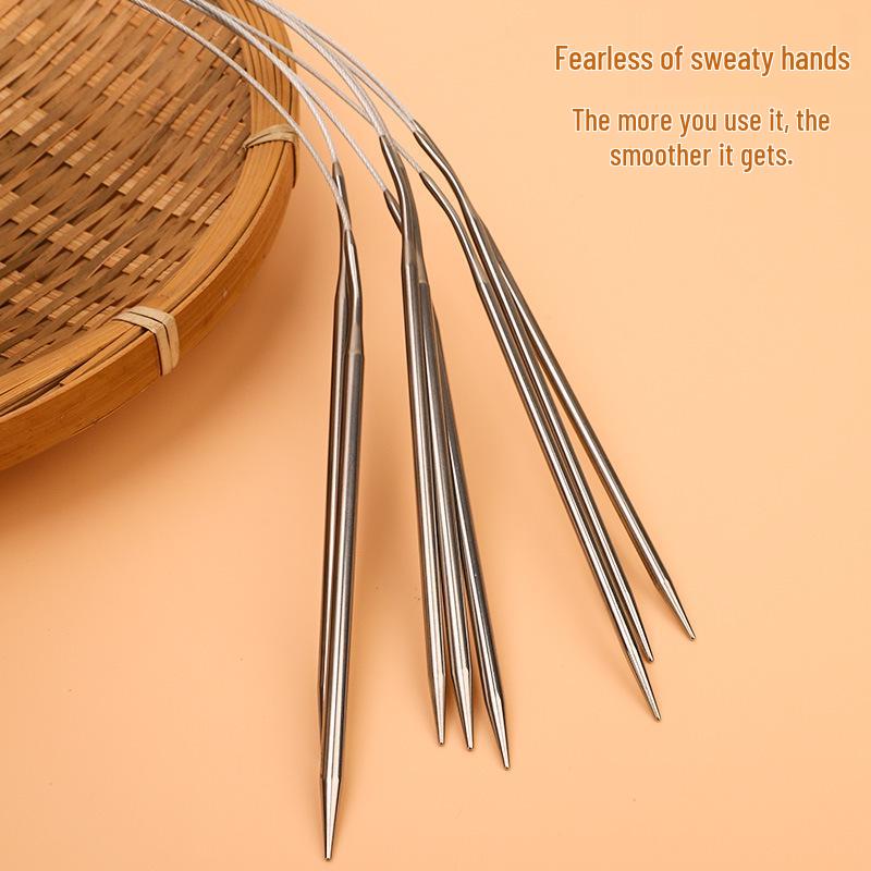 23cm Wool Knitting Circular Needle Set for Sweaters & Sleeves - Stainless Steel & Bamboo.
