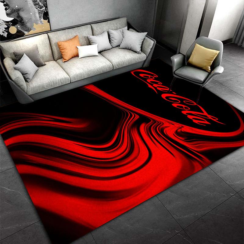 Red and Black Carpet with Coca-Cola Logo for Modern Living Room Decor Suitable for Use As an Anti-slip for Living Room Bedroom Sofas